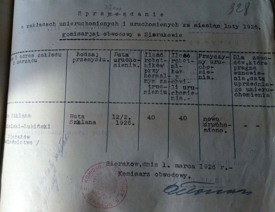 Sprawozdanie o zakładach unieruchomionych i uruchomionych za miesiąc luty 1926 w Sierakowie. (AP w Poznaniu)